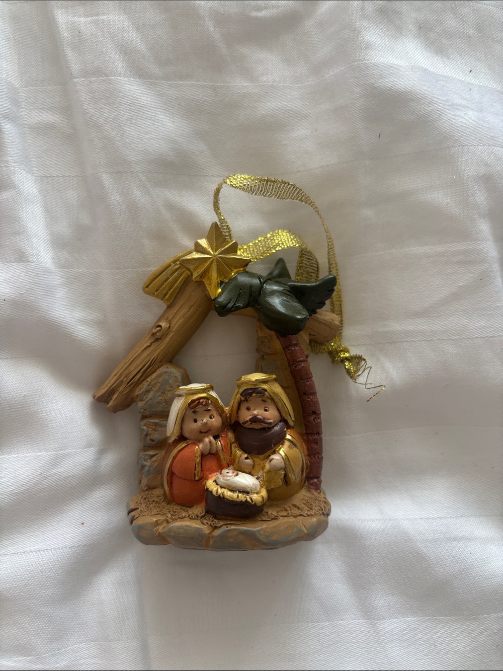 Hand-Painted Gold Nativity Ornament - Holiday Home Décor